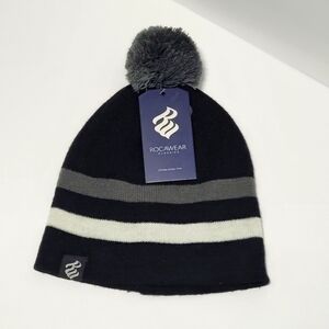 Rocawear▪︎Black Beanie w/2 stripes & Gray Pom Pom *NWT*🔥